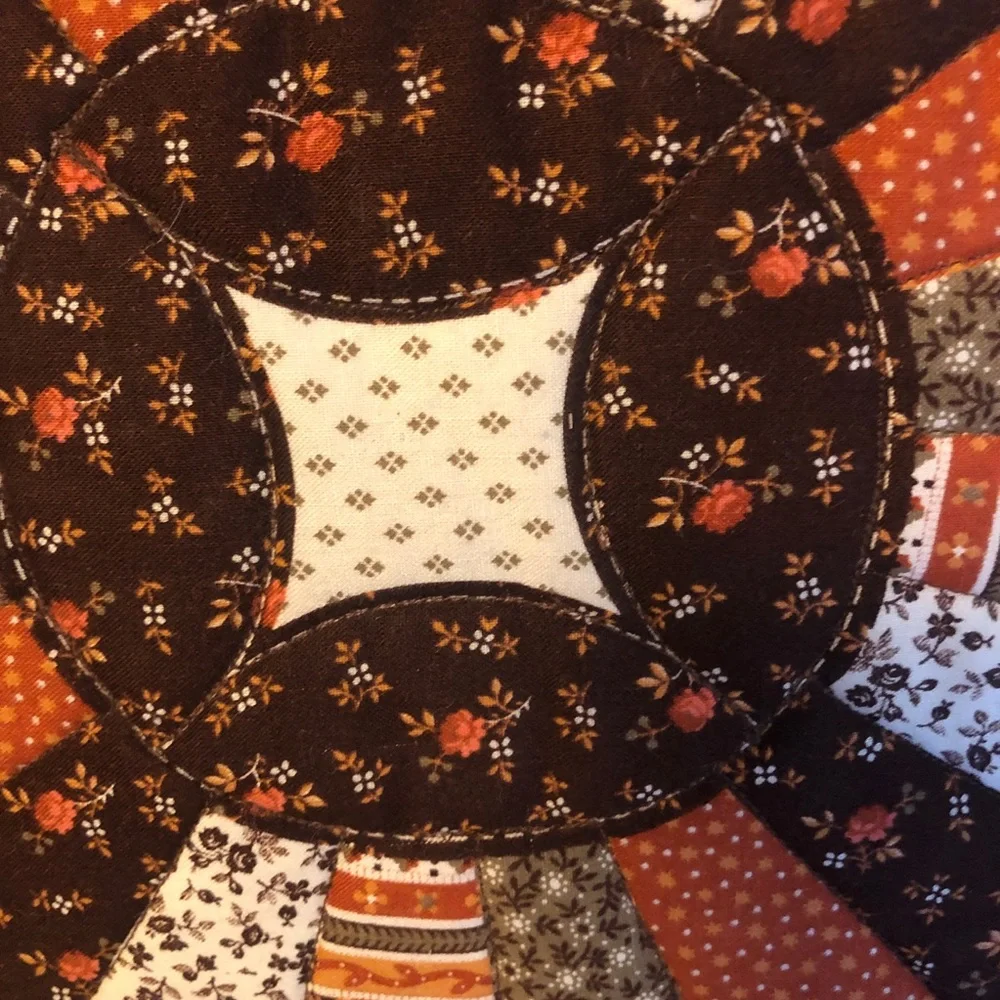 Vintage 70s Patchwork Quilted Ruffled Throw Pillow Cottage Grannycore